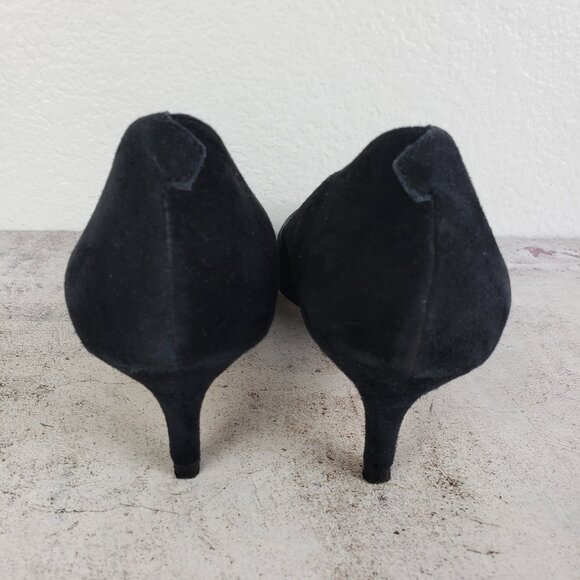 J McLaughlin Delia Suede Kitten Heel Pumps Black Shoes size 8.5 Evening Preppy - Picture 9 of 12